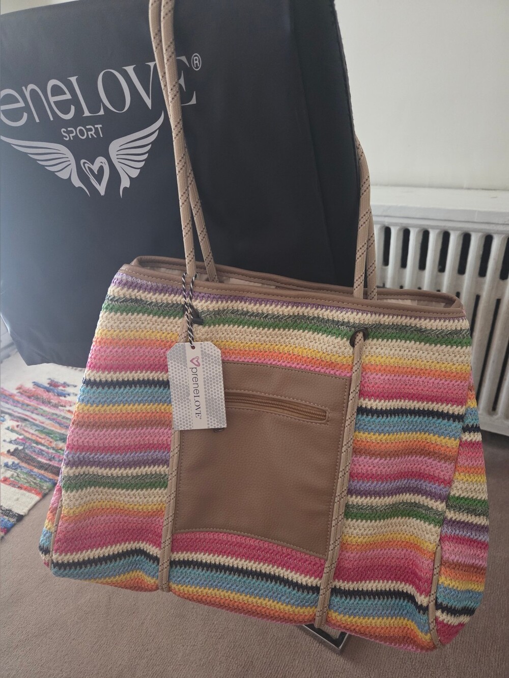 Prene LOVE - Large Multicolor Raffia Striped Tote